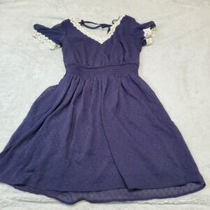 Doe Rae‎ Blue Swiss Dot Romantic Lace Cottagecore Flowy Boho Party Mini Dress M